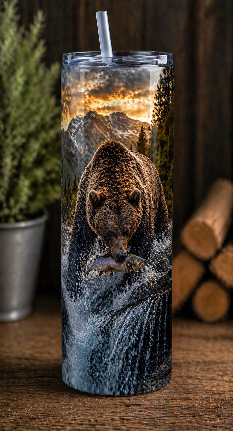 30 oz Skinny Tumbler - River King Grizzly