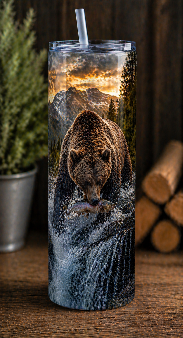 30 oz Skinny Tumbler - River King Grizzly
