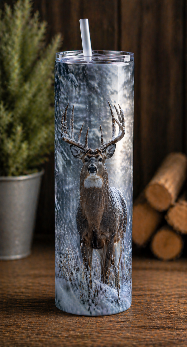 30 oz Skinny Tumbler - Silent Snow Buck