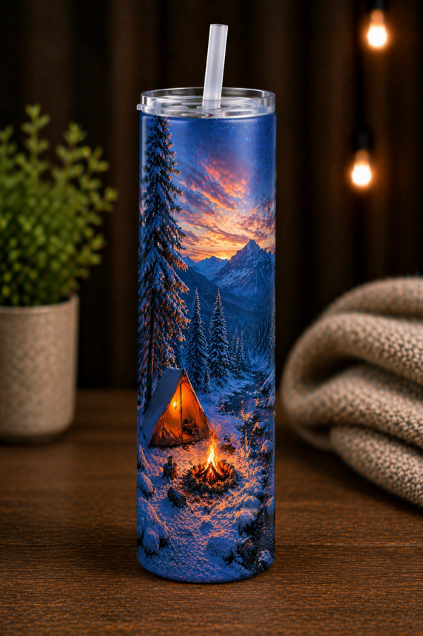 30 oz Skinny Tumbler - Snowy Campfire Nights