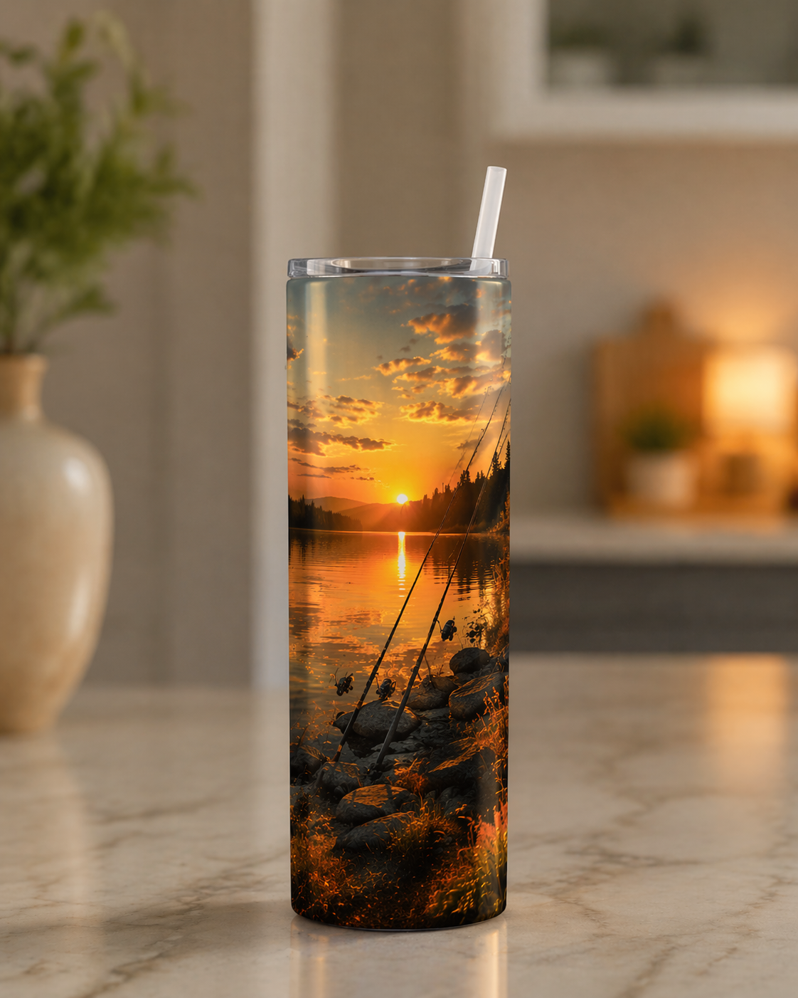 30 oz Skinny Tumbler - Sunset Rods at Rest