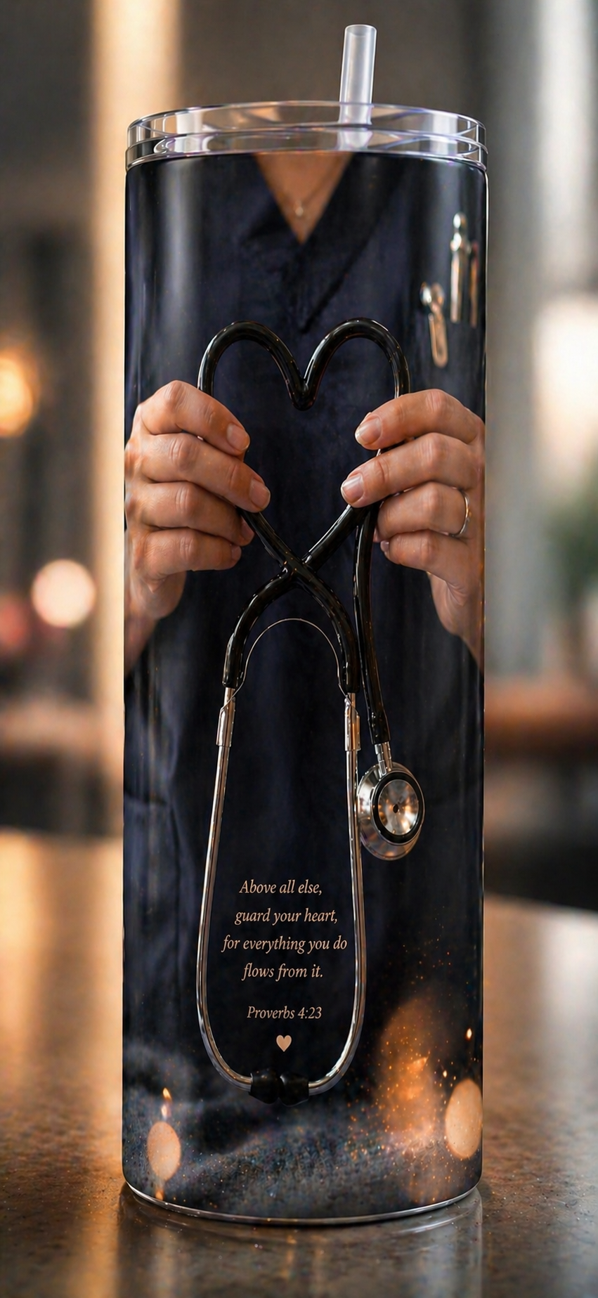 30 oz Skinny Tumbler - Hands of Care, Heart of Faith