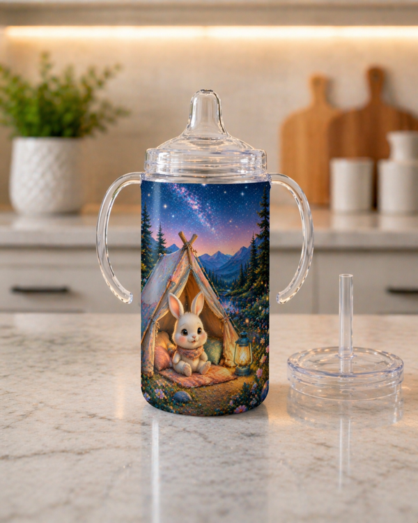 12 oz Sippy Cup - Cozy Bunny Campfire Nights