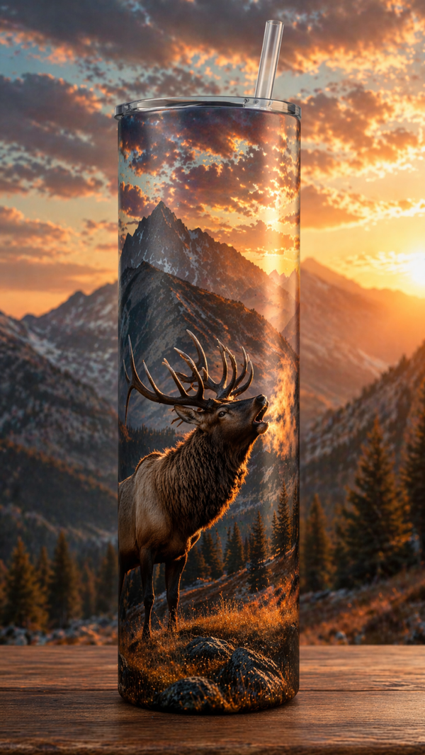 20 oz Skinny Tumbler - Bugling Bull Elk