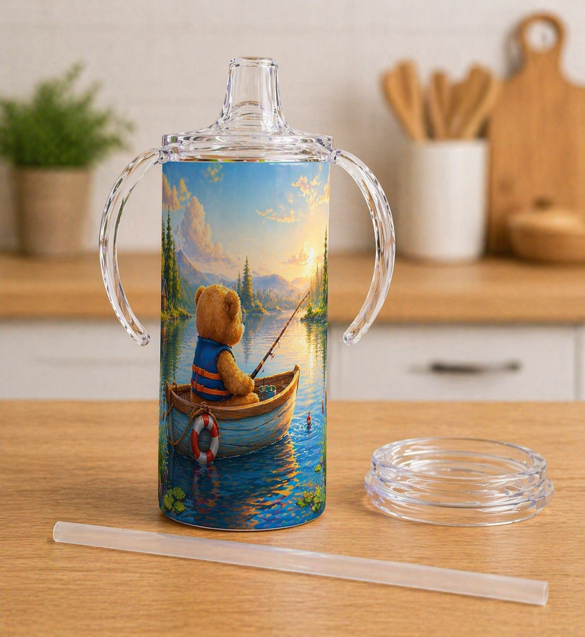 12 oz Sublimation Sippy Cup - Teddy’s Fishing Day Out