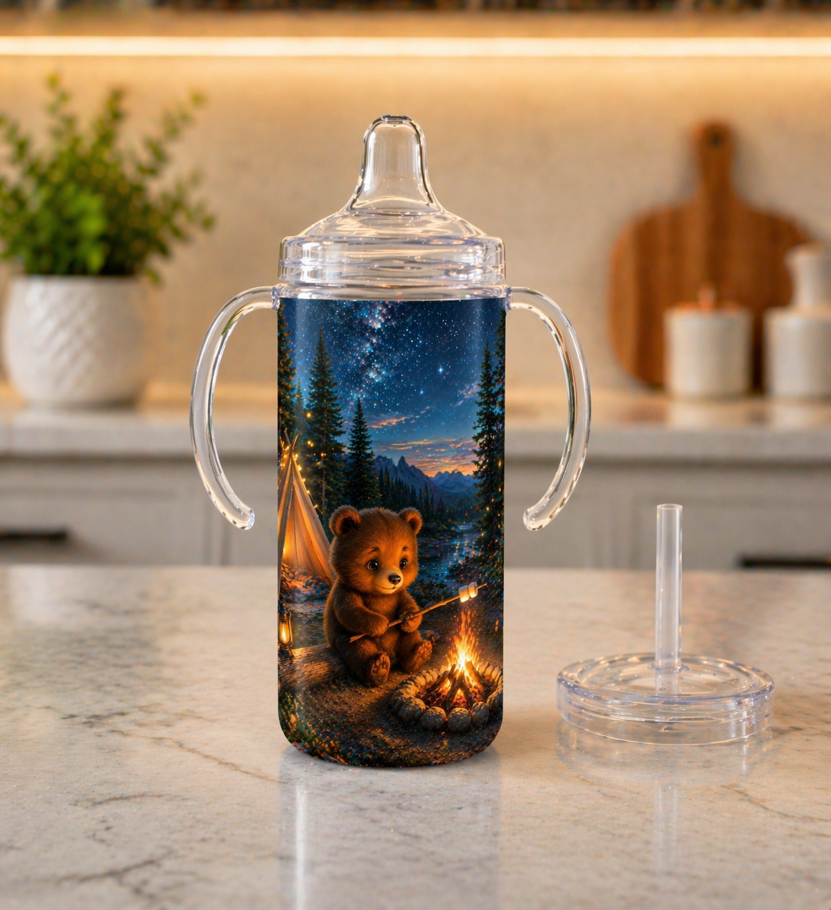 12 oz Sippy Cup - Cozy Bear Campfire Nights