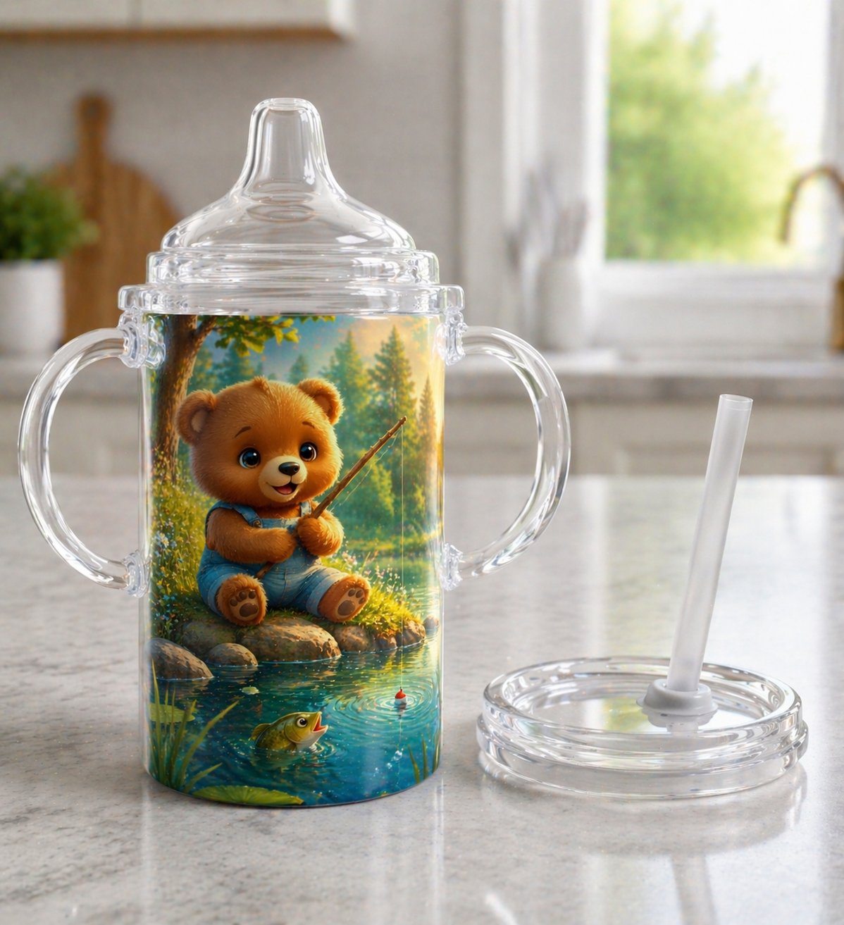 12 oz Sippy Cup - Baby Bear Fishing Fun
