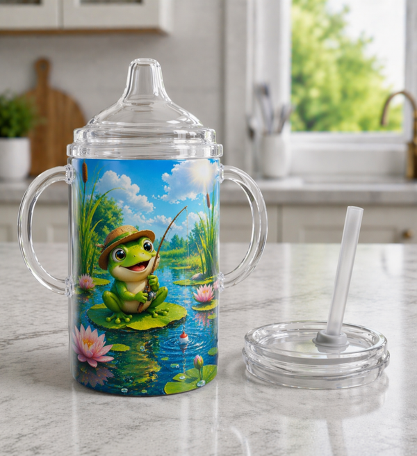 12 oz Sippy Cup - Froggy Fishing Fun