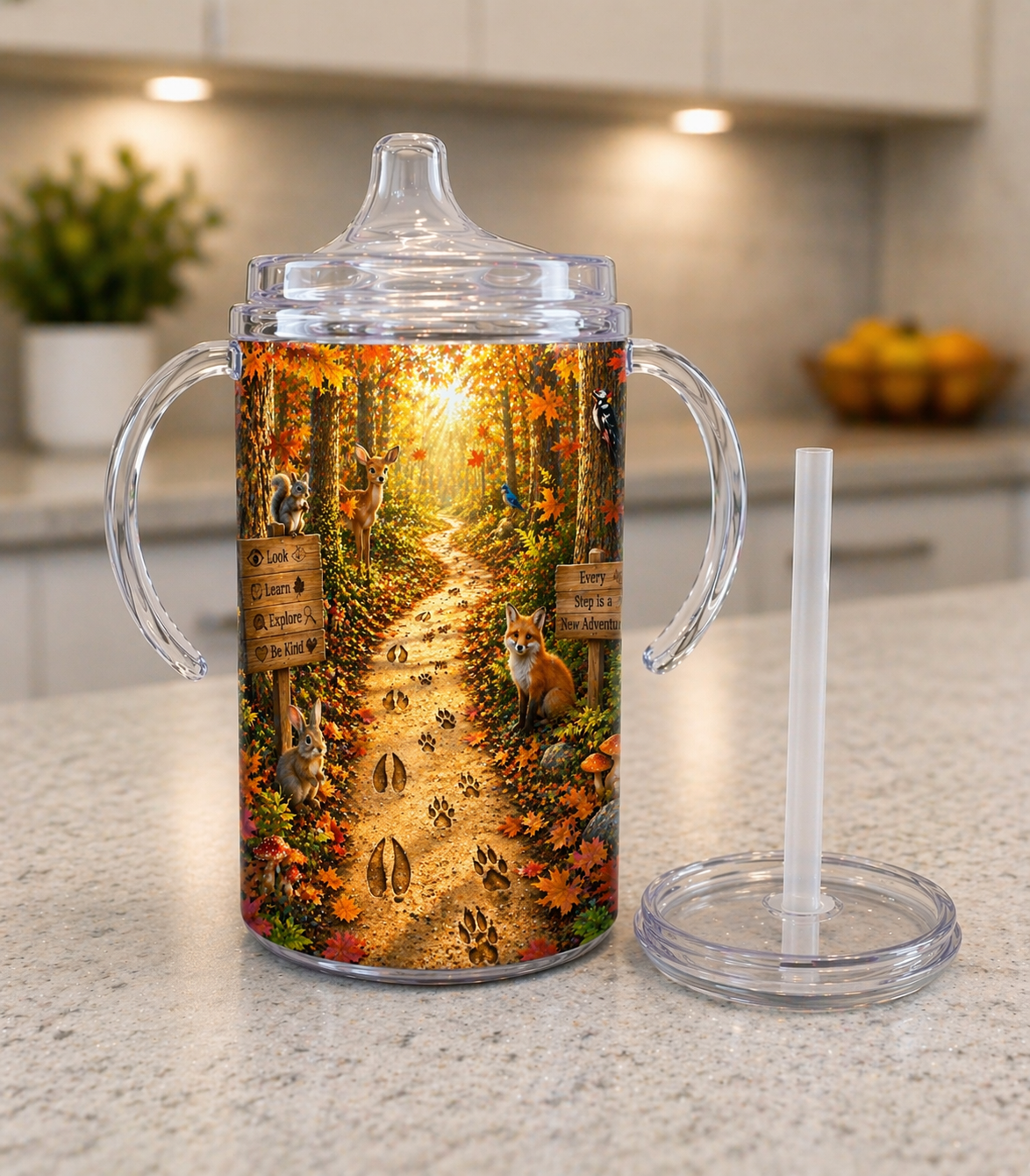 12 oz Sippy Cup - Woodland Trail Tracks