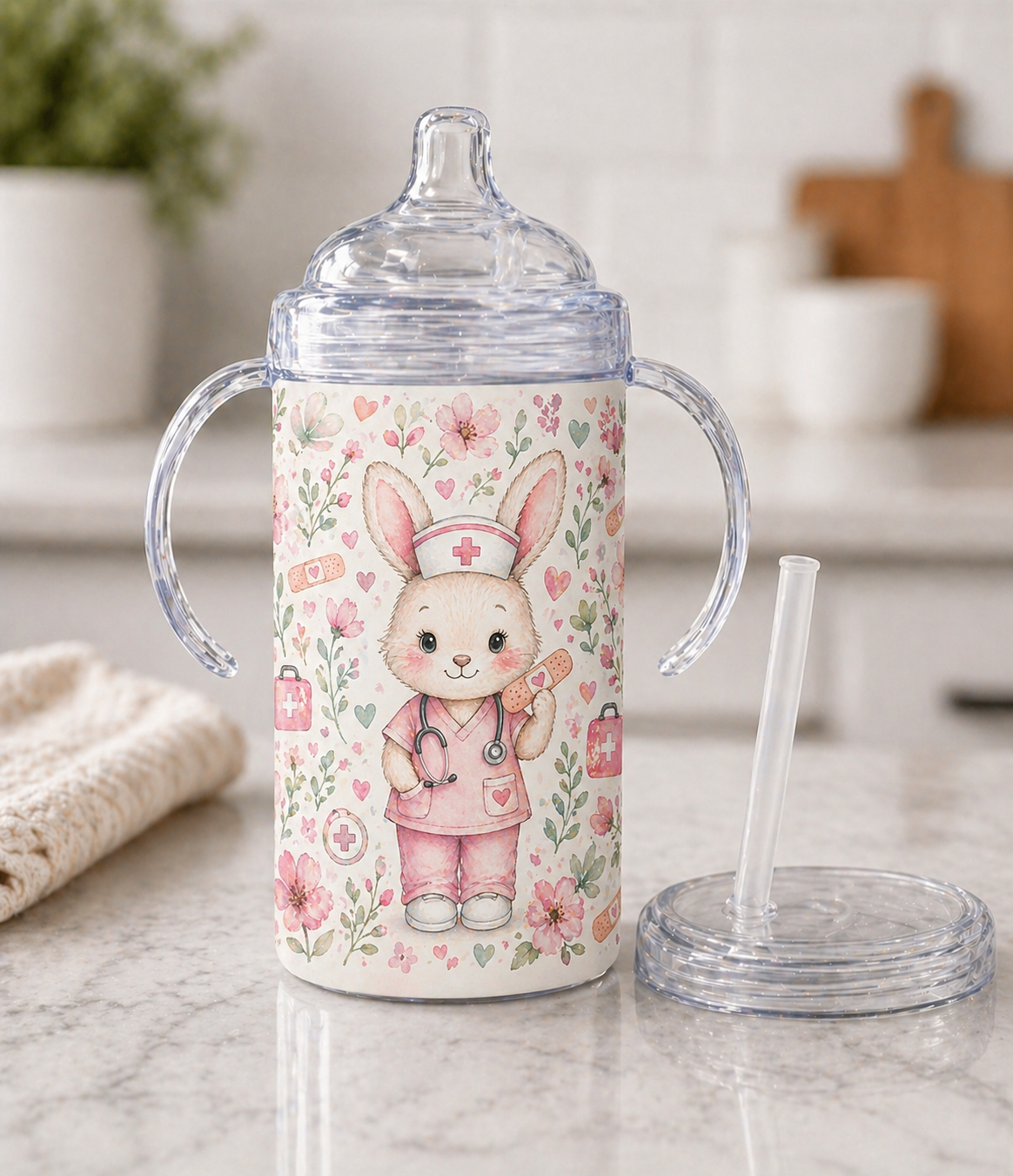12 oz Sippy Cup - Little Bunny Nurse