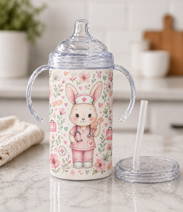 12 oz Sippy Cup - Little Bunny Nurse