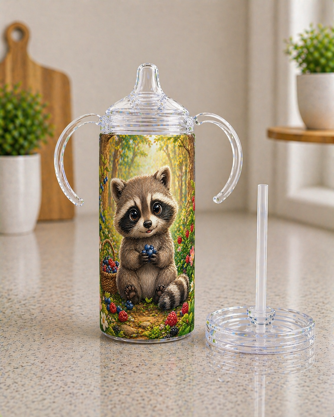 12 oz Sippy Cup - Berry Patch Raccoon