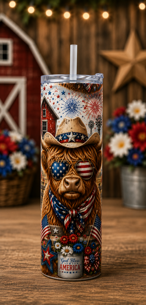 20 oz Skinny Tumbler - Cowgirl Country Freedom