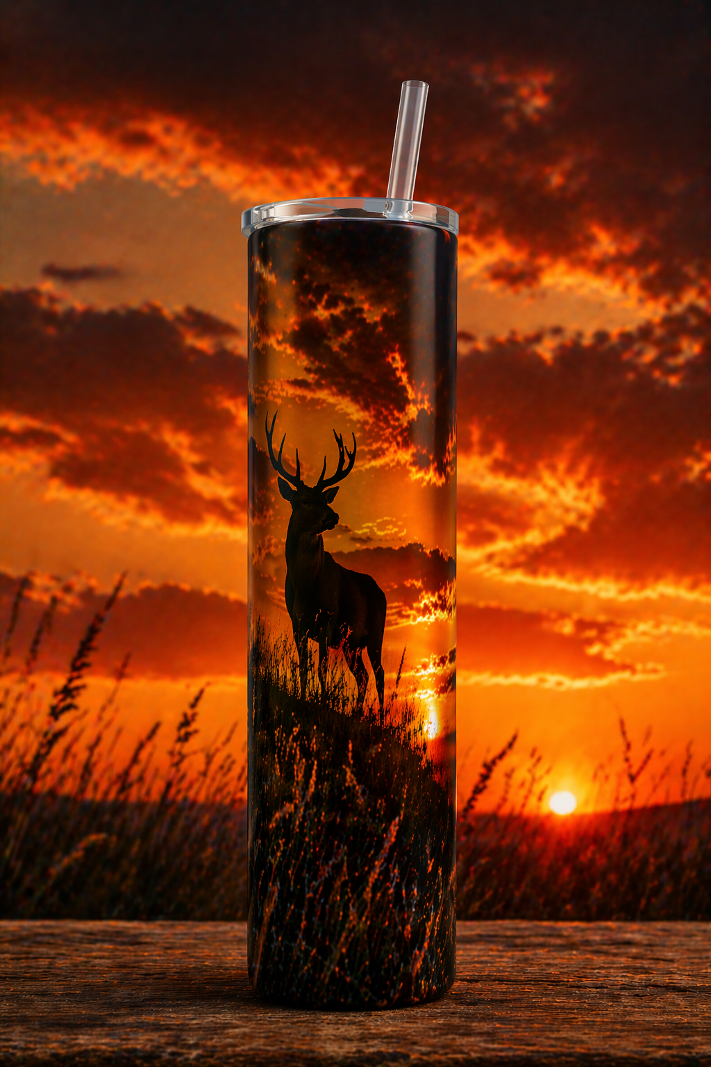 30 oz Skinny Tumbler - Trophy Buck Sunset