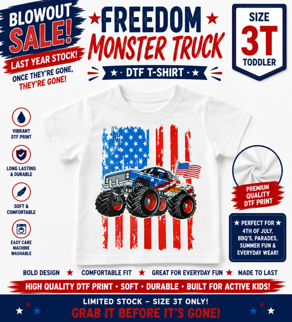 Toddler DTF T-Shirt - Freedom Monster Truck