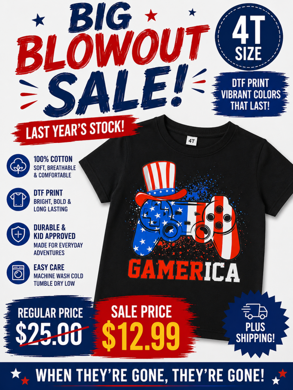 DTF T- Shirt - Red, White & Game On Shirt