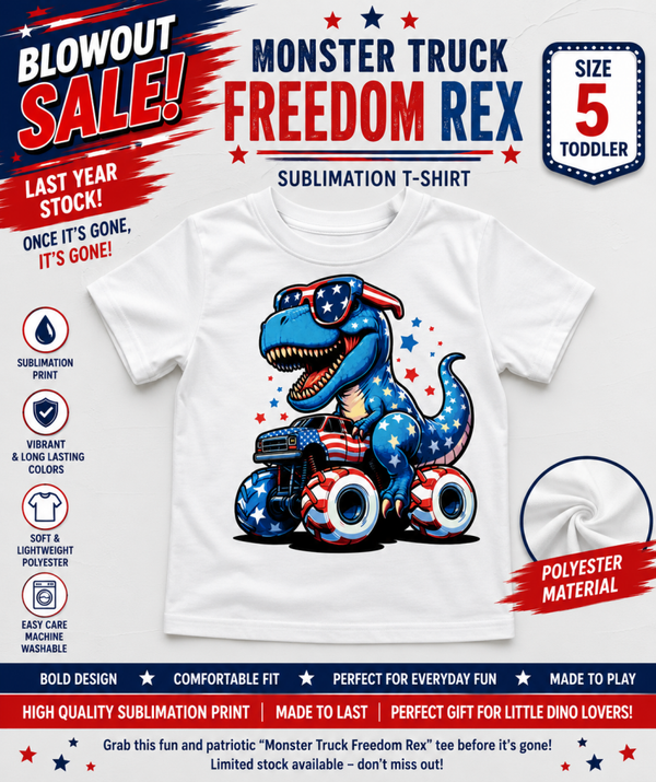Toddler Sublimation T-Shirt - Monster Truck Freedom Rex