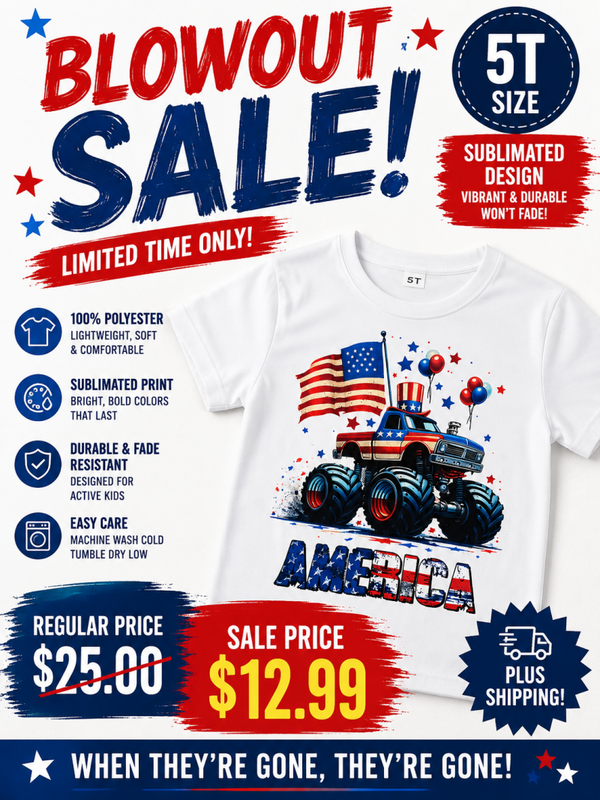 Sublimated T- Shirt - Stars, Stripes & Big Tires Shirt