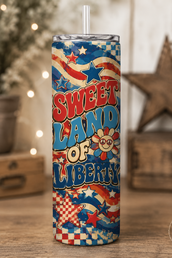 20 oz Skinny Tumbler - Retro Stars & Liberty