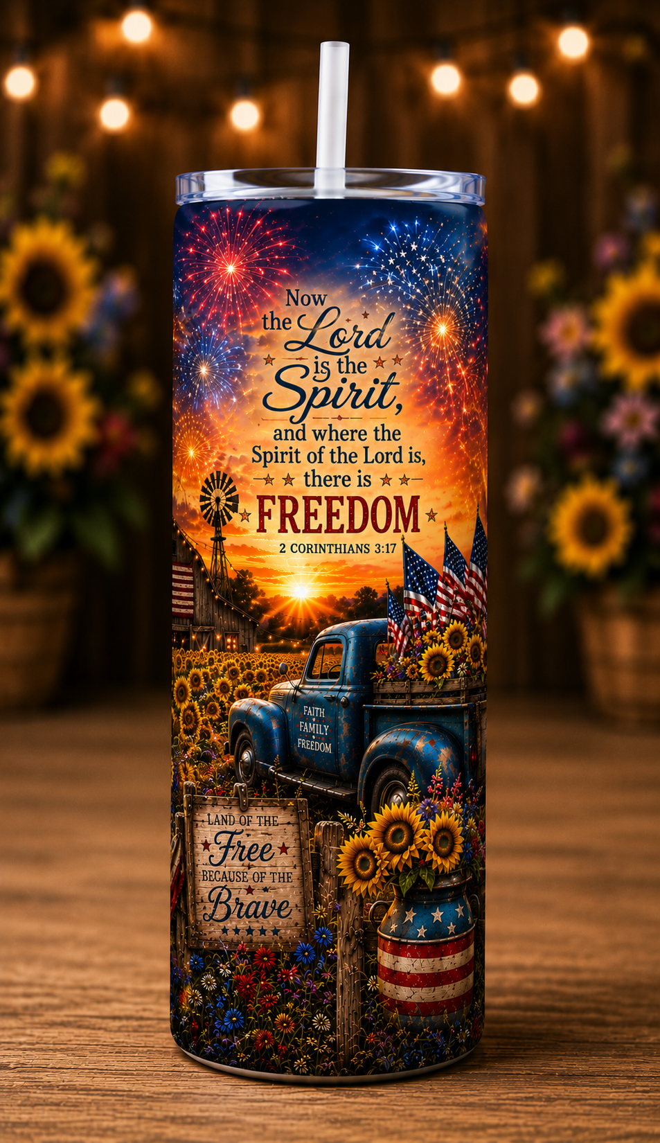 30 oz Skinny Tumbler - Faith, Freedom & Fireworks