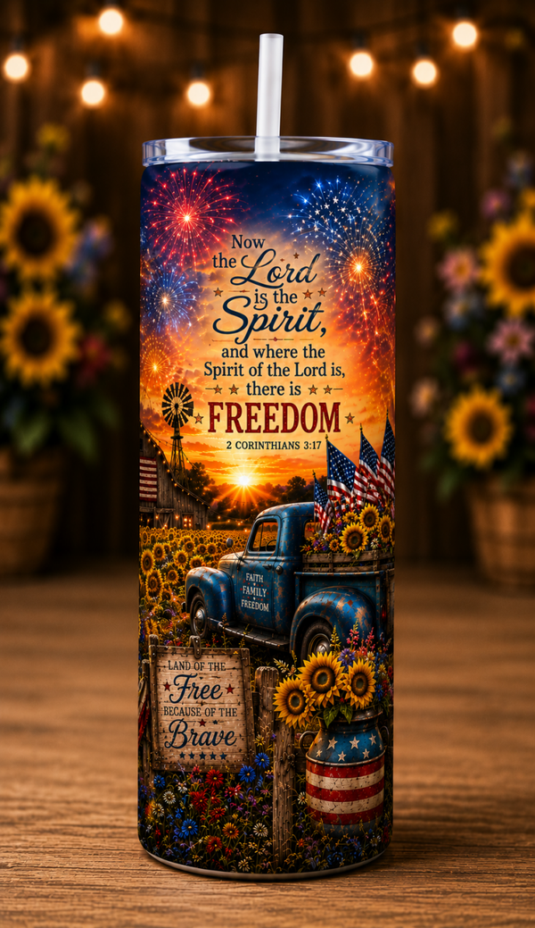 30 oz Skinny Tumbler - Faith, Freedom & Fireworks