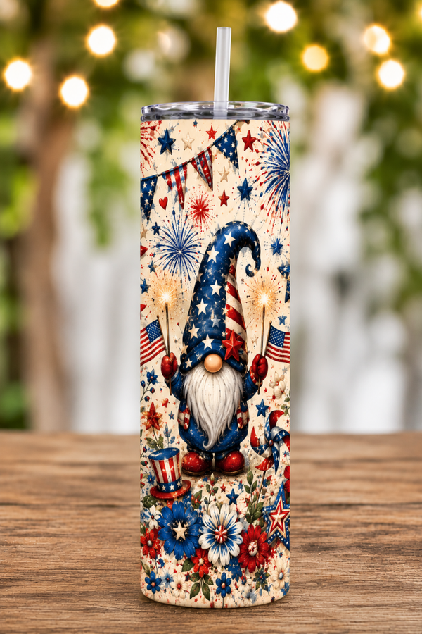 30 oz Skinny Tumbler - Patriotic Gnome Celebration