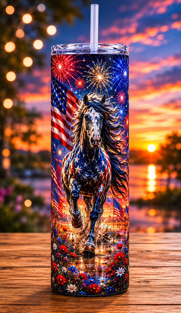 30 oz Skinny Tumbler - Stars & Stripes Stallion