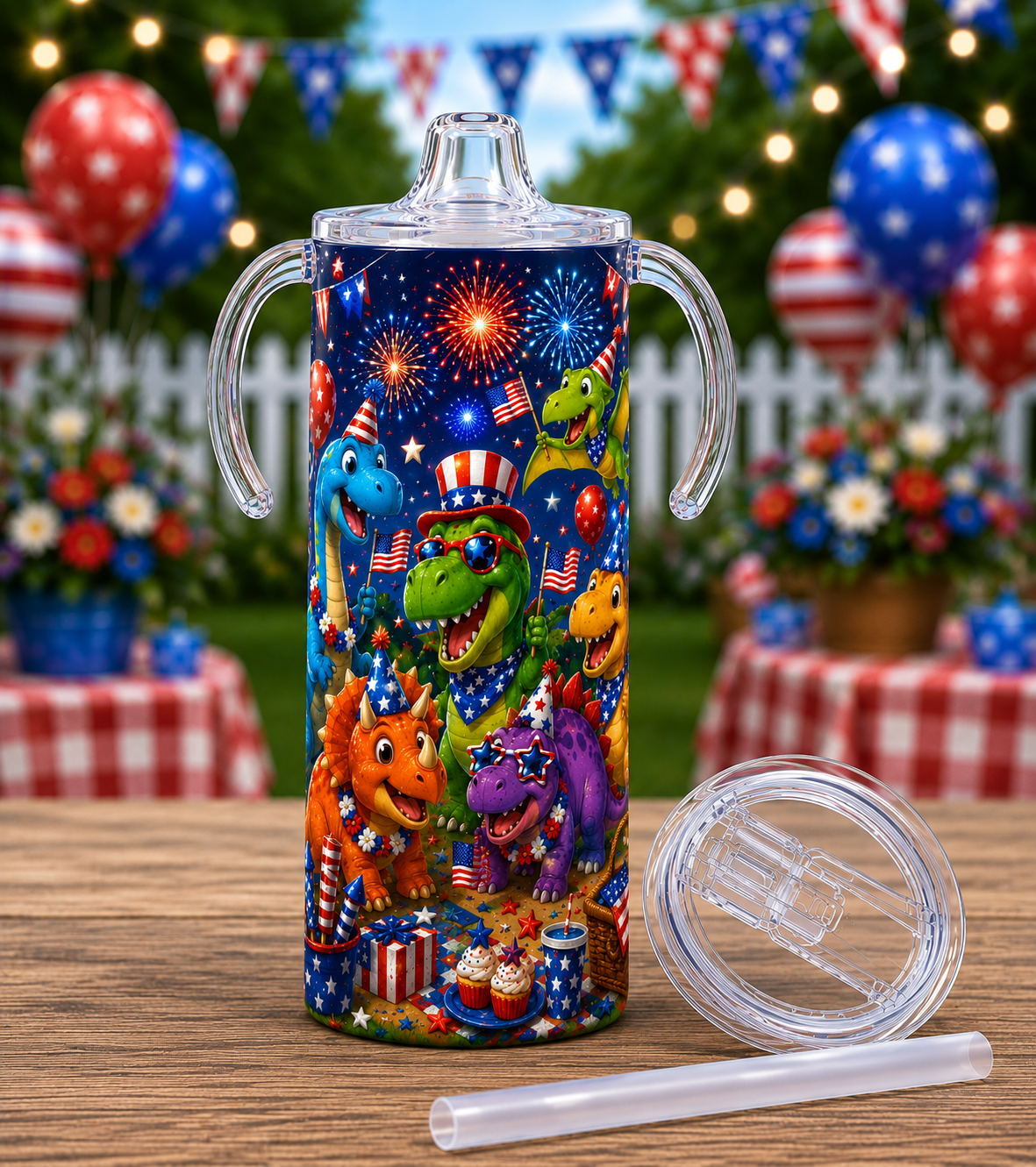 12 oz Sippy Cup - Dino Stars & Freedom