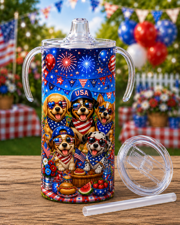 12 oz Sippy Cup - Fireworks & Puppy Kisses