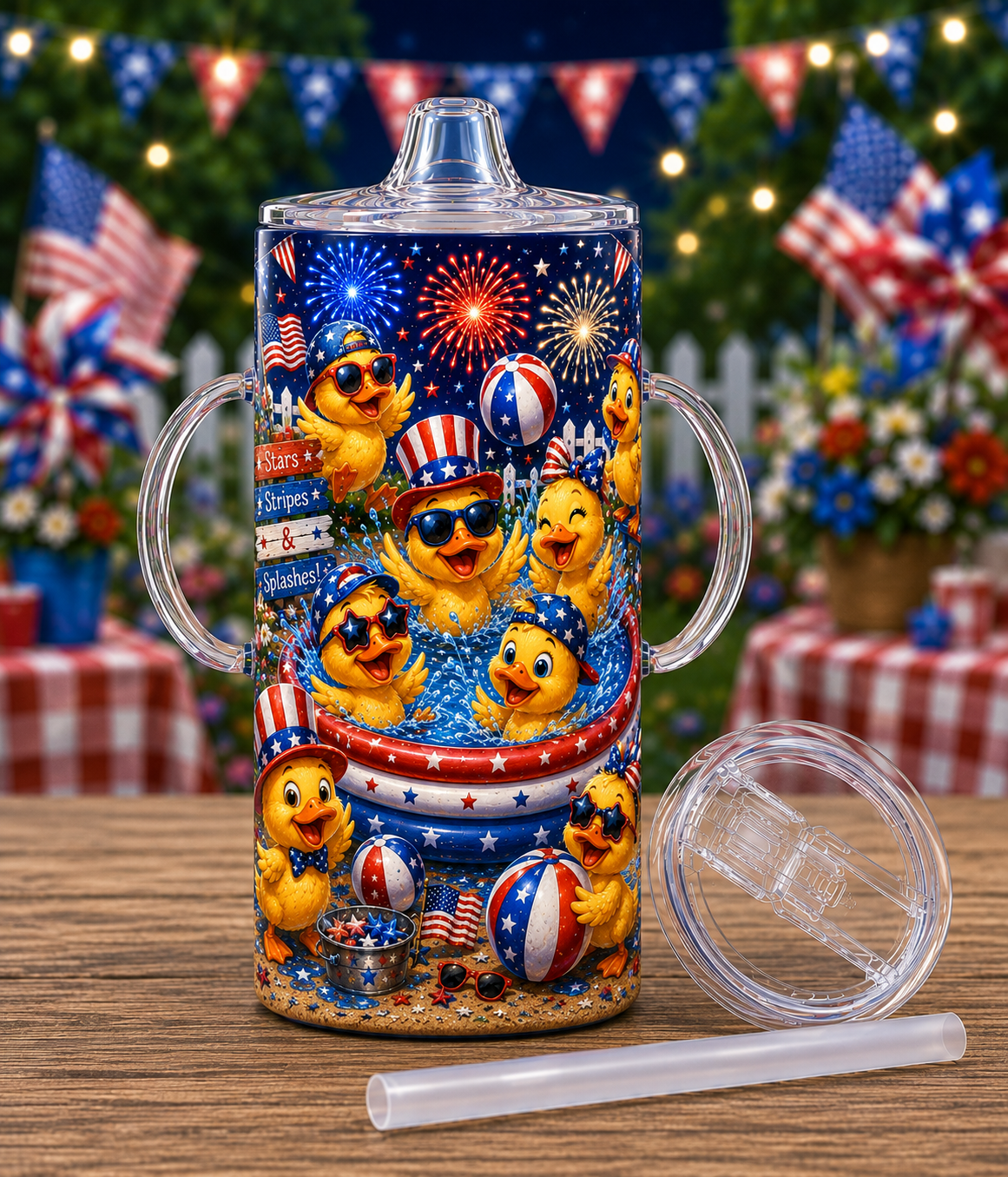 12 oz Sippy Cup - Stars, Stripes & Splashes