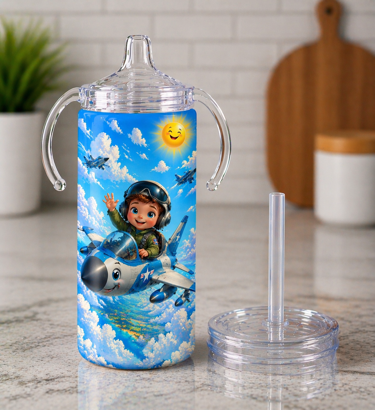 12 oz Sippy Cup - Little Pilot Sky Adventure