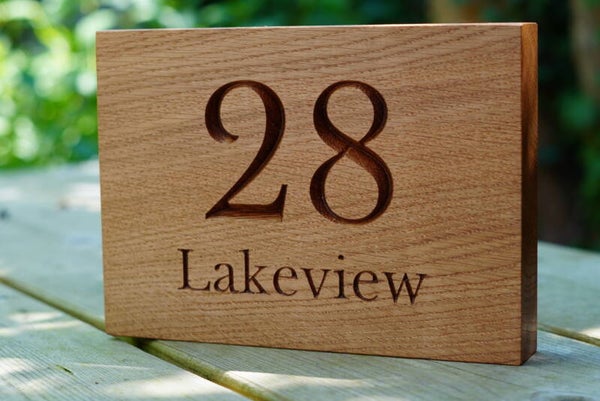 Personalised Solid Oak House Sign | Engraved House Number & Name Plaque