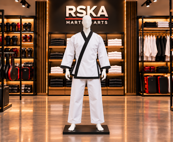 Tang Soo Do Uniform – 10 oz. Cotton, White with Black Trim