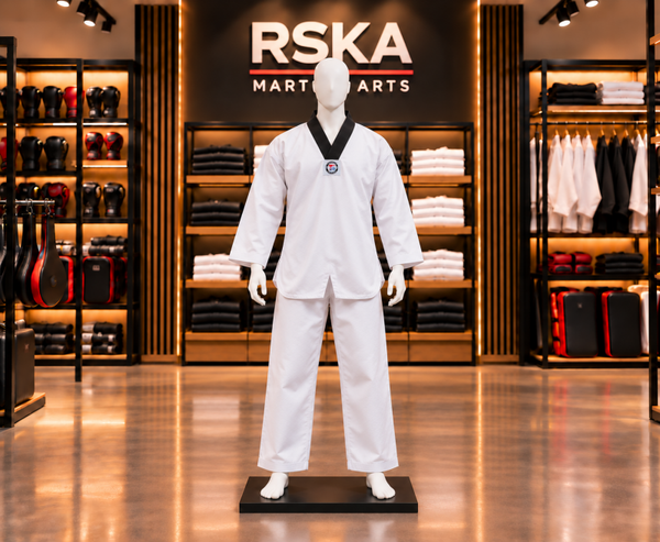 Taekwondo Uniform (V-Neck), Student, White, Black Trim