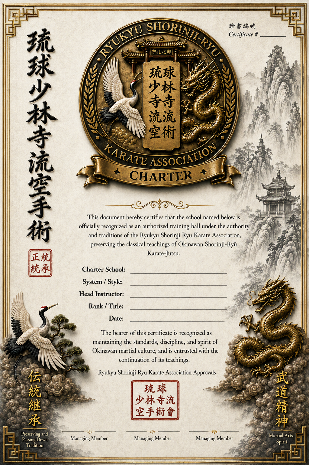 RSKA School Charter Certificate