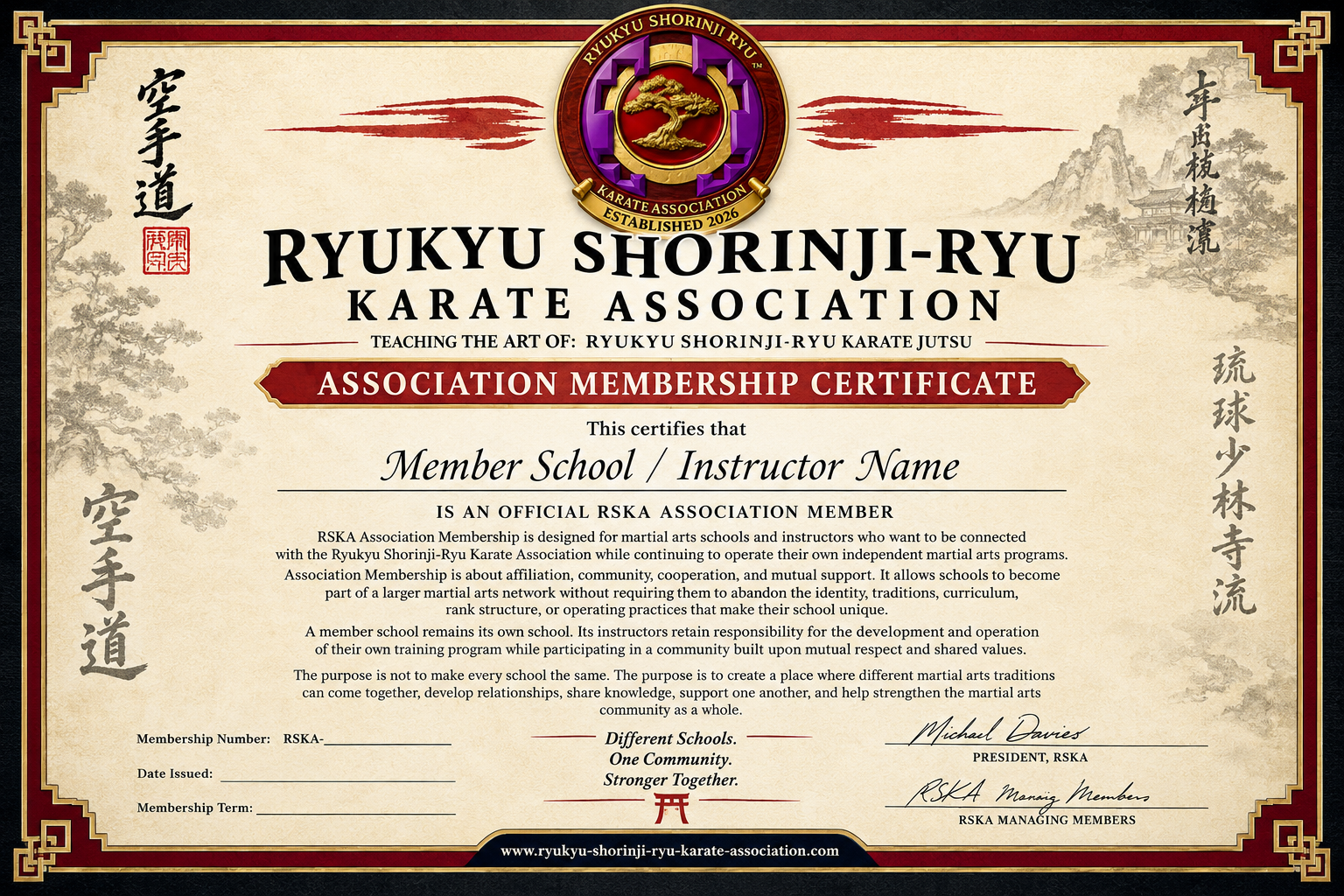 RSKA Association Membership Certificate