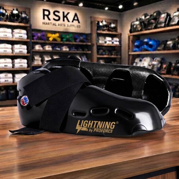 ProForce® Lightning Kicks features include, 1/2" thick vinyl covered foam offers protection for sparring over the entire foot and ankle, and cutouts around achilles and instep provide for better dexterity and mobility. The bottom has two reinforced vinyl