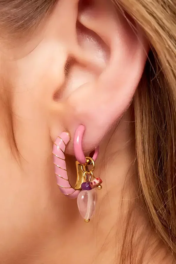 Oorstekers met patroon roze - goud