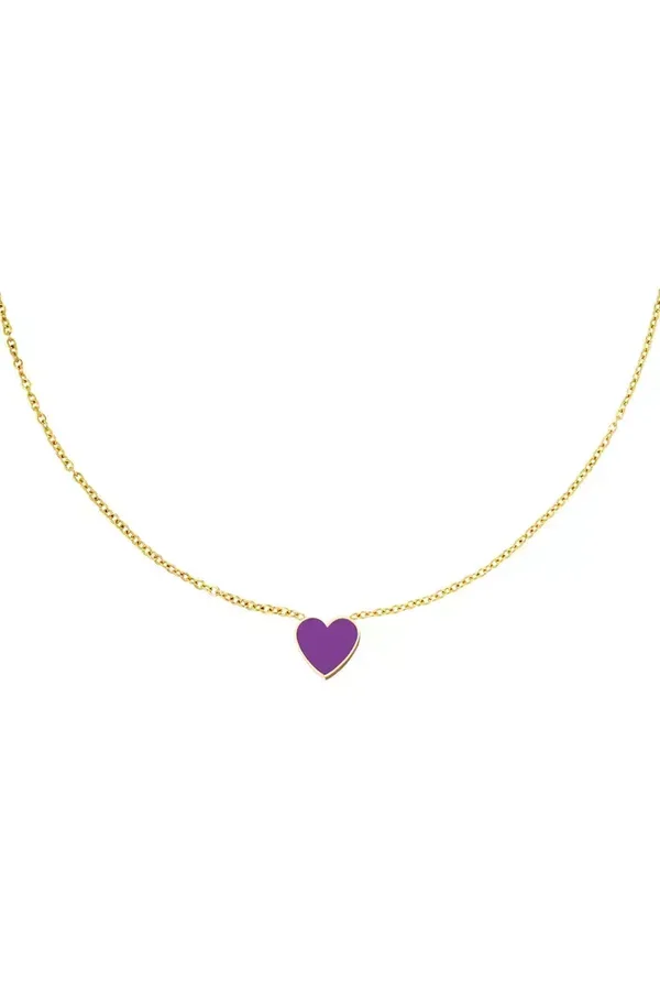 Ketting met kleurrijk hartje bedel- paars goud