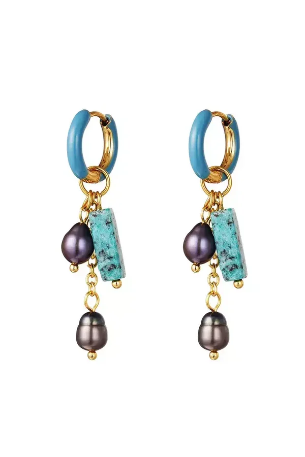 Oorbellen met kleurrijke bedels blauw - goud