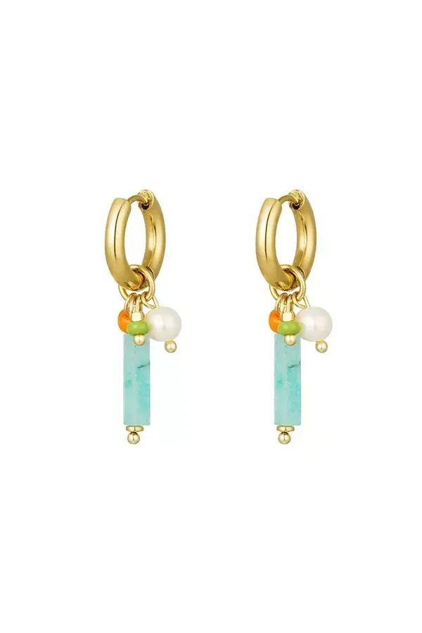 Oorbellen bungelende staafjes blauw - goud