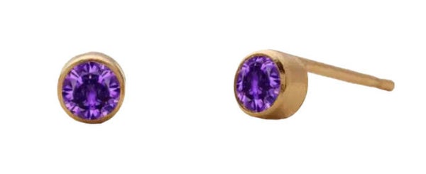 Oorknopjes paars steentje - goud