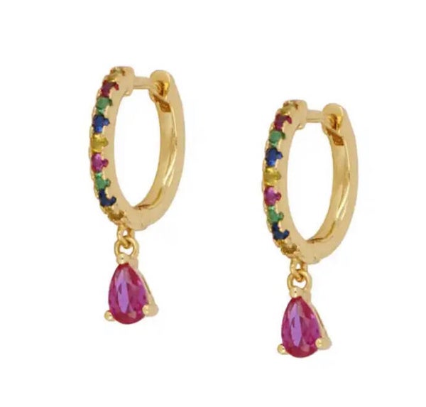 Oorbellen multi kleur fuchsia hanger - goud