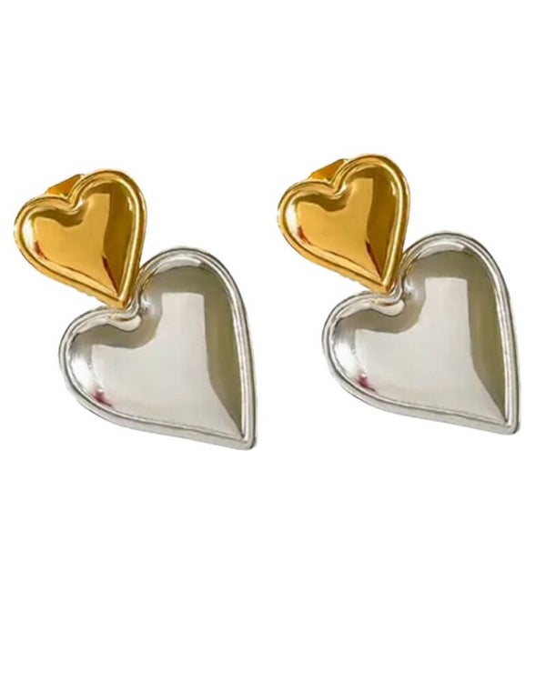 Oorbellen two tone hartjes - goud/zilver