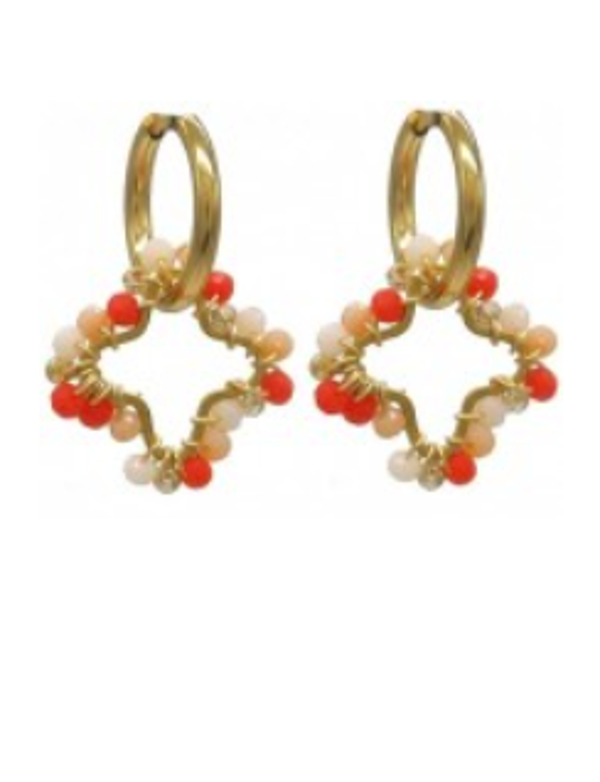 Oorbellen glaskralen klaver - oranje 2.6 cm