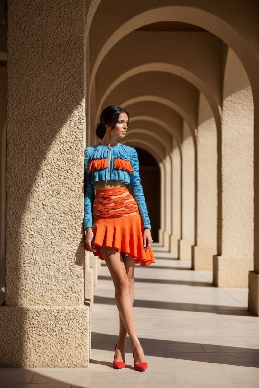 Top rouches in Denim