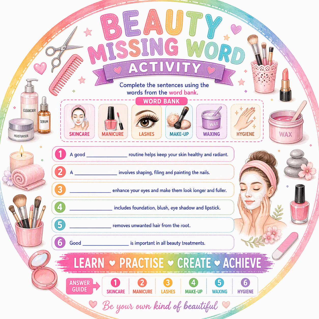 Missing Word Activity: Facial, Skull and Girdle Bones & Answer Guide