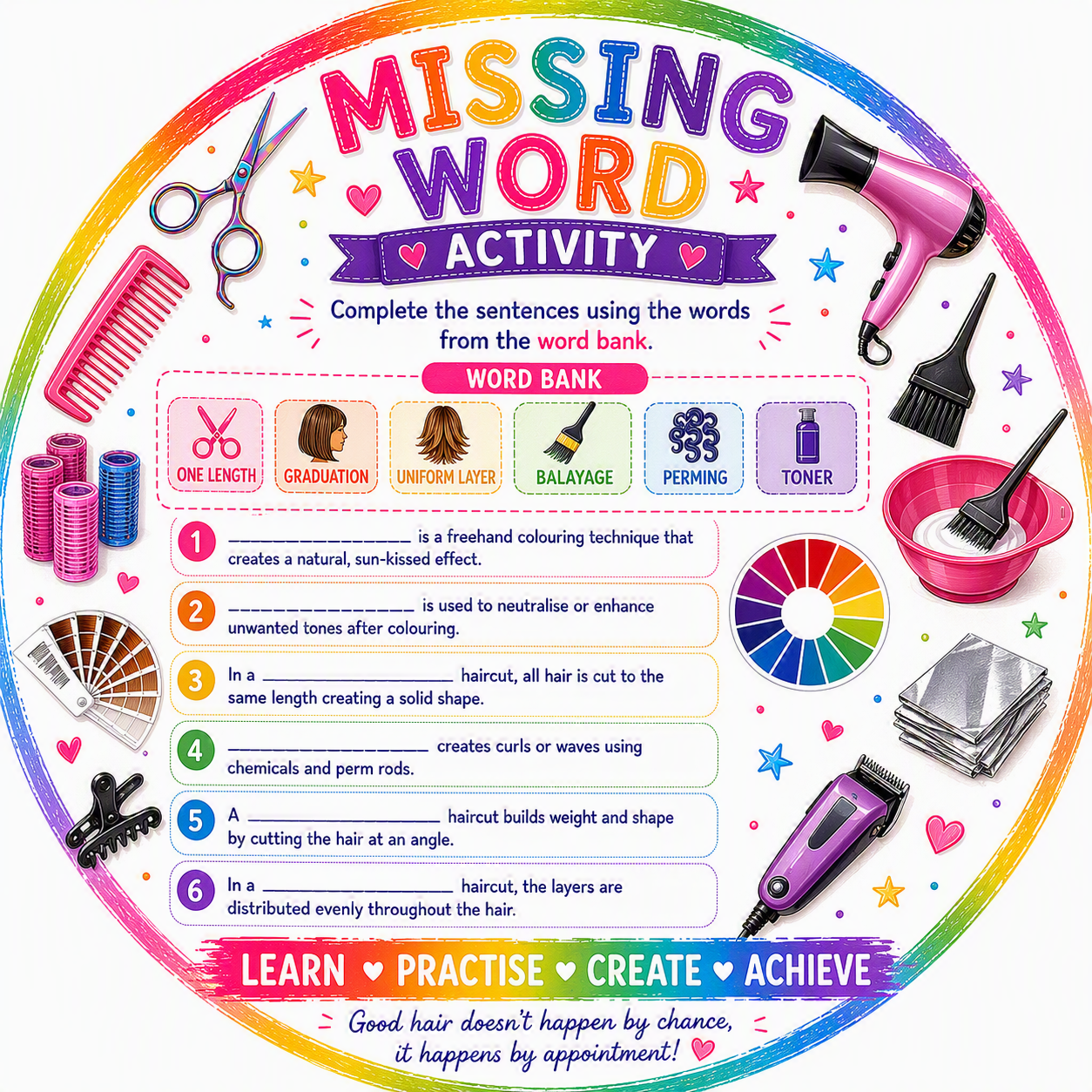 Balayage Missing Word Activity & Answer Guide