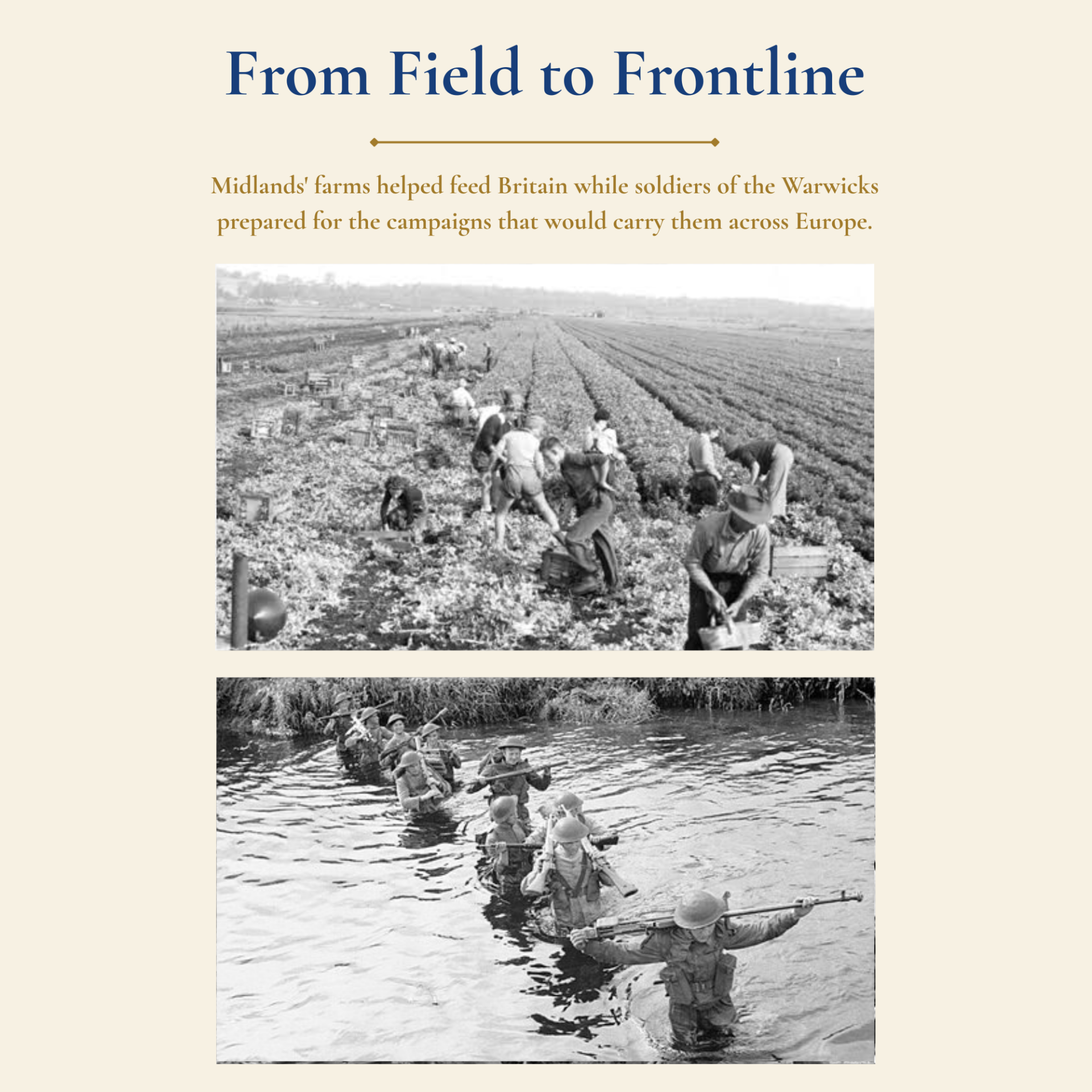 Coal miners from North East England alongside soldiers of the King's Own Yorkshire Light Infantry during the Second World War, illustrating the region's contribution to Britain's wartime industry and front-line service in Europe.