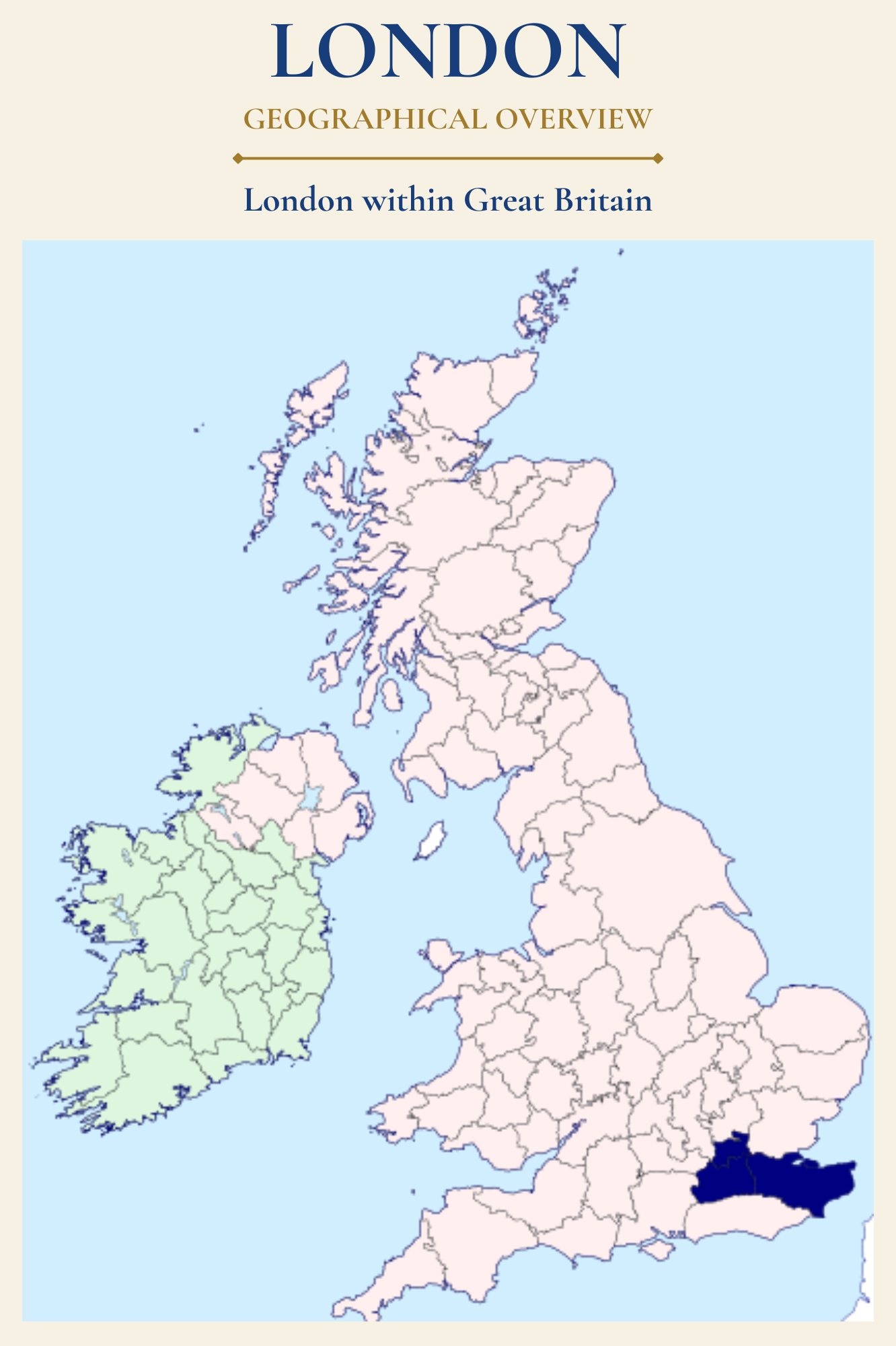 Map showing London within the United Kingdom and the geographical origins of north west England's historic infantry regiments.